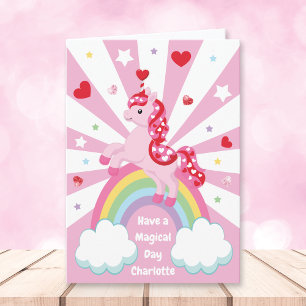 Pink Unicorn Hearts Valentine’s Day for Kids  Holiday Card