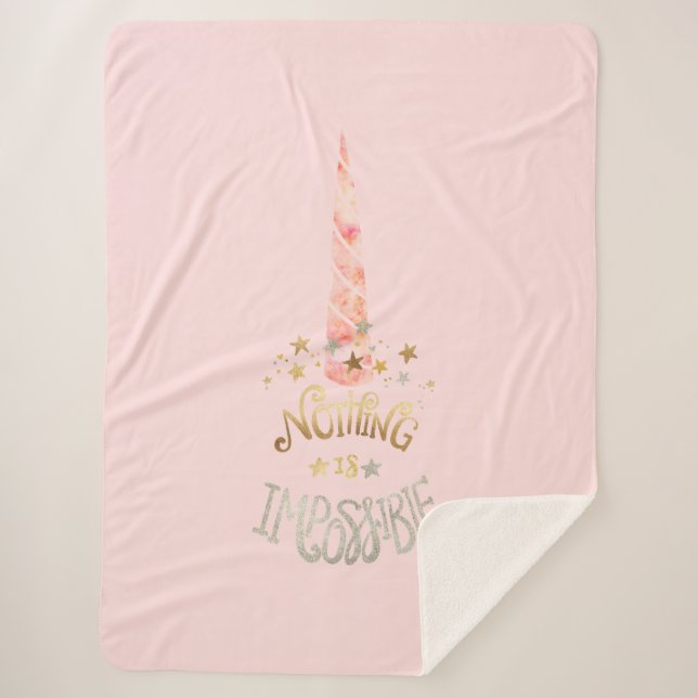Pink Unicorn Inspirational quote Sherpa Blanket (Front)