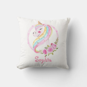 Pink Unicorn Kids Name Cute Nursery Cushion