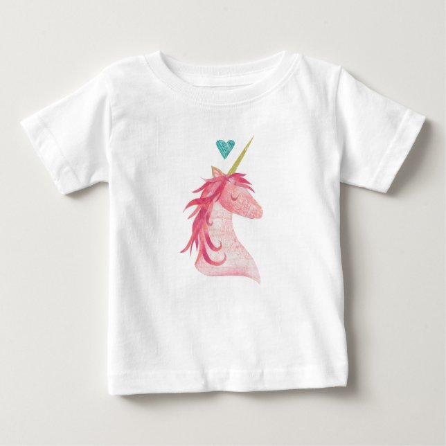 Pink Unicorn Magic with Heart Baby T-Shirt (Front)