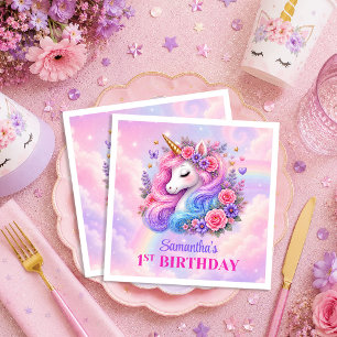 Pink Unicorn Magical Day Girl Birthday Napkins