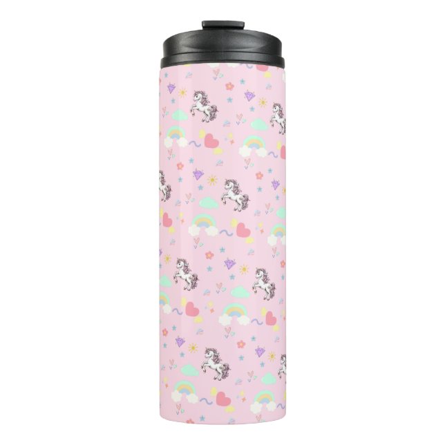 Pink unicorn magical princess  girly birthday kids thermal tumbler (Front)