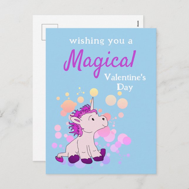 Pink Unicorn Magical Valentine`s Day  Holiday Postcard (Front/Back)