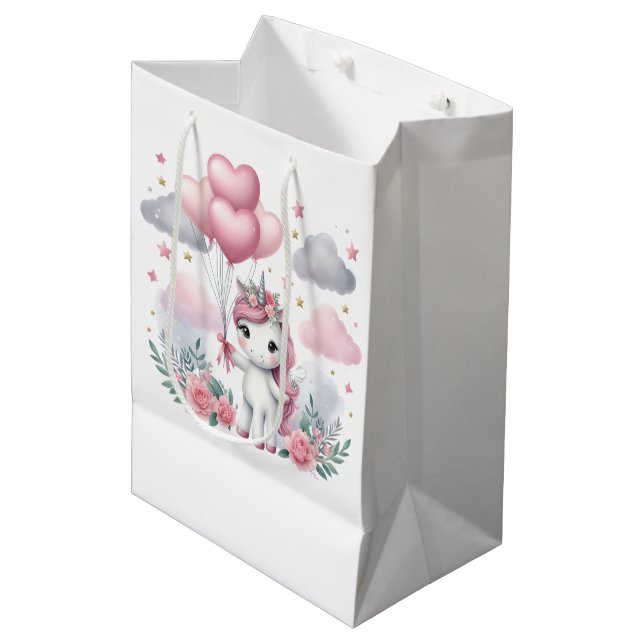 Pink Unicorn  Medium Gift Bag (Front Angled)