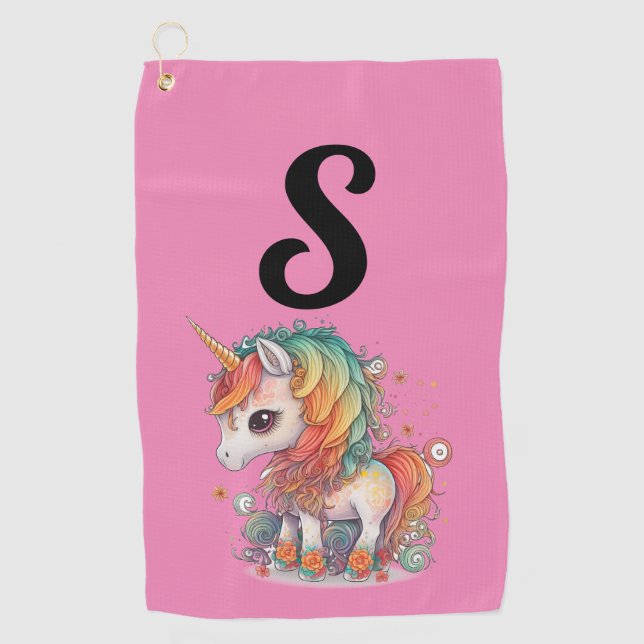 PINK UNICORN MONOGRAM GOLF TOWEL FOR HER (Front)