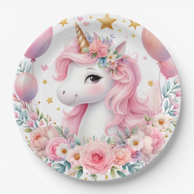 Pink Unicorn  Paper Plate (Front)