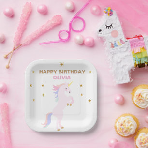 Pink Unicorn paper plates birthday decor