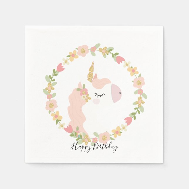 Pink Unicorn Party Paper Napkins (Front)
