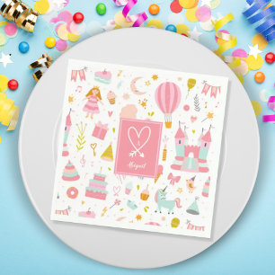 Pink Unicorn Party Pattern Monogrammed Girl Kids Napkin