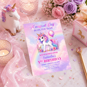 Pink Unicorn Pastel Girl Birthday Celebration Invi Invitation
