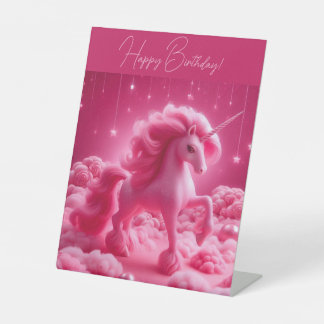 pink unicorn pedestal sign