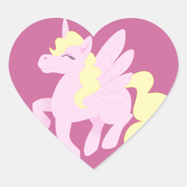 Pink Unicorn Pegasus Heart Sticker (Front)