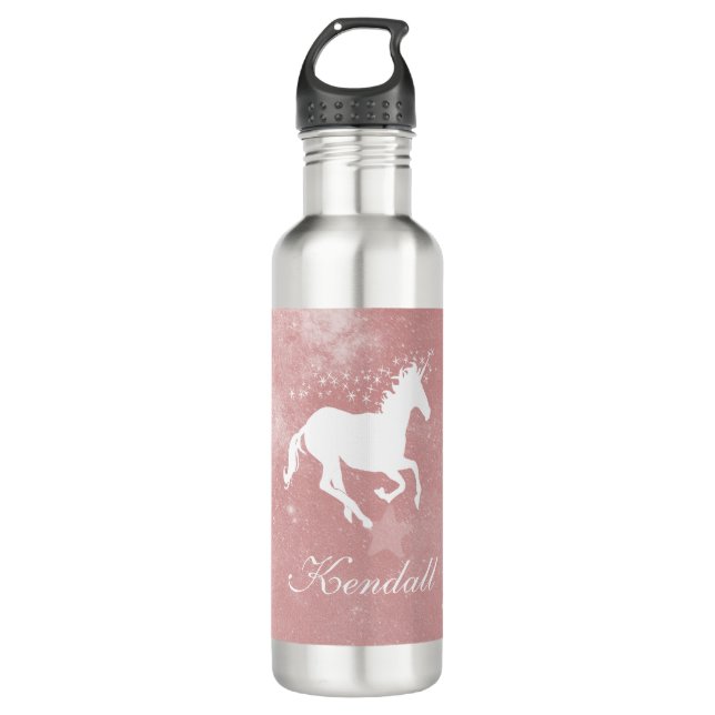 Pink Unicorn Personalised 710 Ml Water Bottle (Front)