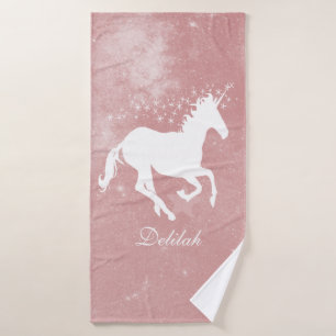 Pink Unicorn Personalised Bath Towel Set