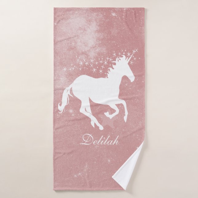 Pink Unicorn Personalised Bath Towel Set (Bath Towel)