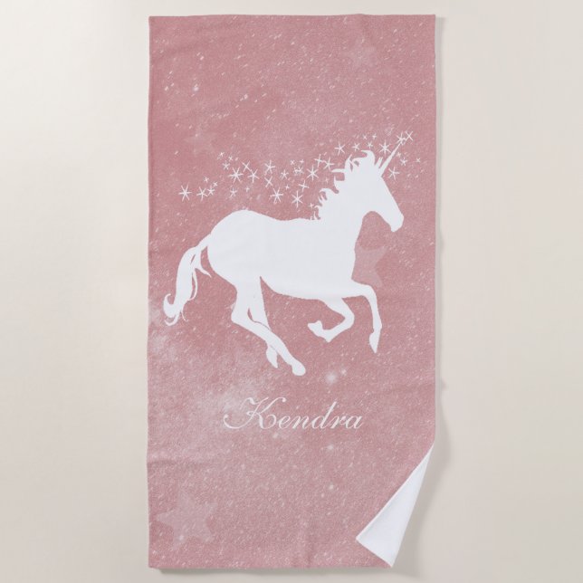 Pink Unicorn Personalised Beach Towel (Front)