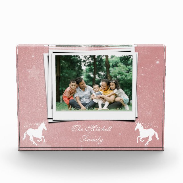 Pink Unicorn Personalised Family Photo Block (Front)