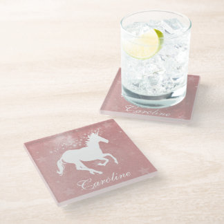 Pink Unicorn Personalised Glass Coaster
