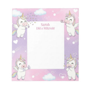 Pink Unicorn Personalised Mitzvah Notes Notepad