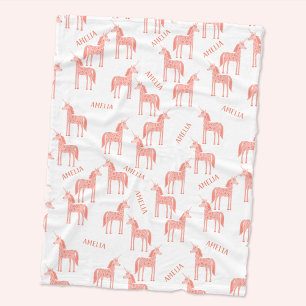 Pink Unicorn Personalised Name Fleece Blanket