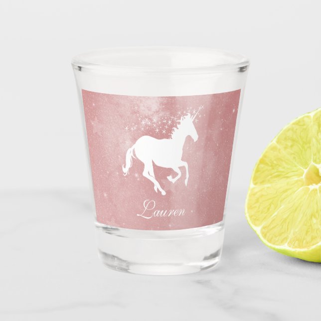 Pink Unicorn Personalised Shot glass (Front)