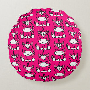 Pink Unicorn Pony Round Cushion