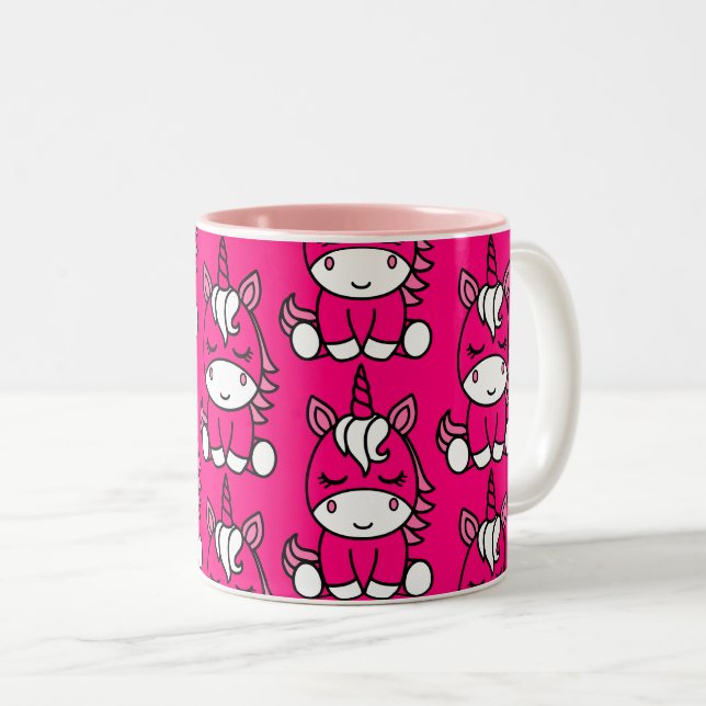 Pink Unicorn Pony Two-Tone Coffee Mug (Front Right)