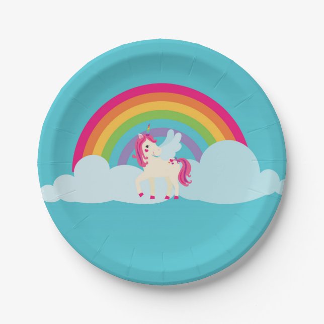 Pink Unicorn Rainbow Paper Plate (Front)