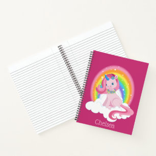 Pink Unicorn & Rainbow Personalised Notebook