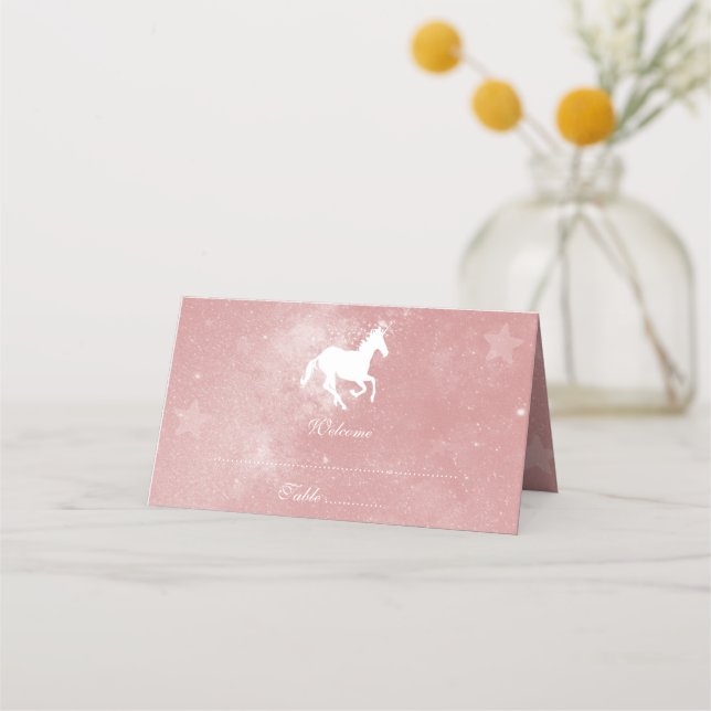Pink Unicorn Reception Place Card (Front)
