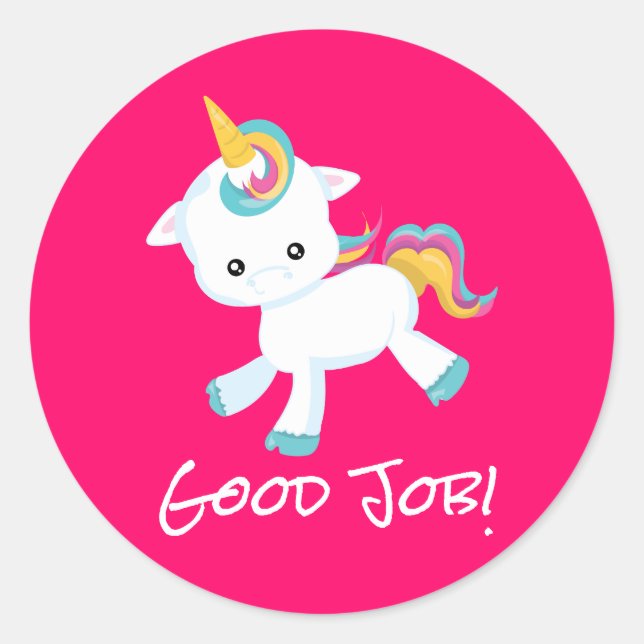 Pink Unicorn School Teacher Merit Award Classic Round Sticker (Front)