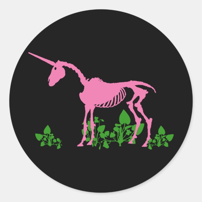 Pink Unicorn Skeleton Classic Round Sticker (Front)