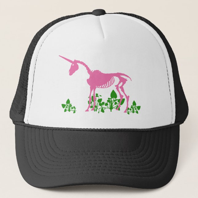 Pink Unicorn Skeleton Trucker Hat (Front)