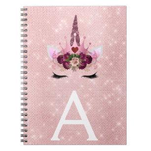 Pink Unicorn Sparkle Princess Monogram Name Notebook