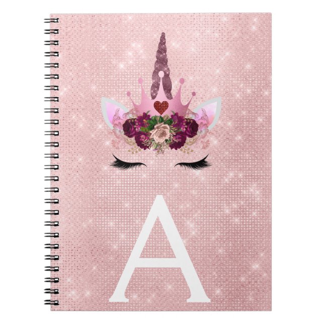 Pink  Unicorn Sparkle Princess Monogram Name Notebook (Front)