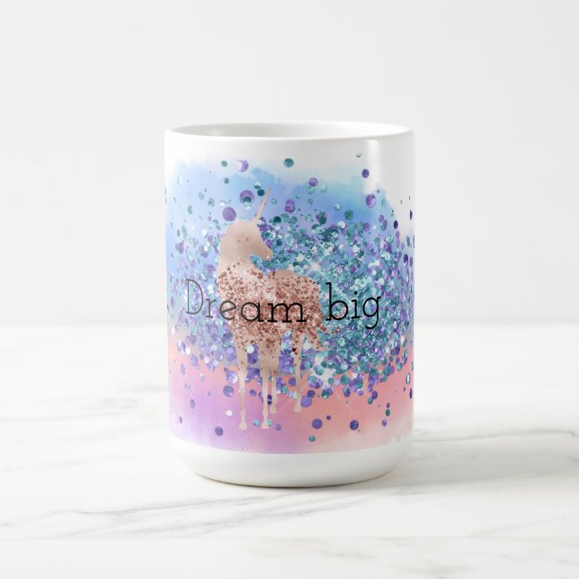 Pink Unicorn Sparkle Purple Aqua Glitter Confetti  Coffee Mug (Center)