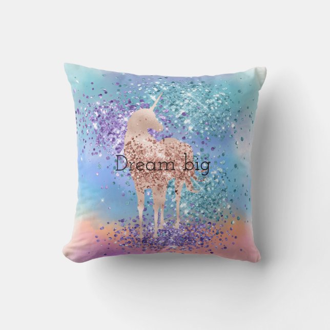 Pink Unicorn Sparkle Purple Aqua Glitter Confetti  Cushion (Front)