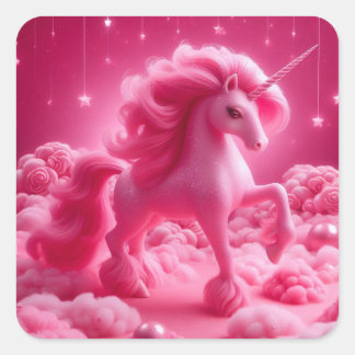 pink unicorn square sticker