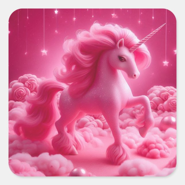 pink unicorn square sticker (Front)