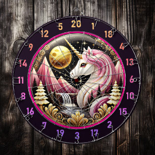 Pink Unicorn Stands Proud in Moonlight Dartboard