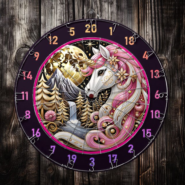 Pink Unicorn Stands Under Golden Moon Dartboard (Creator Uploaded)