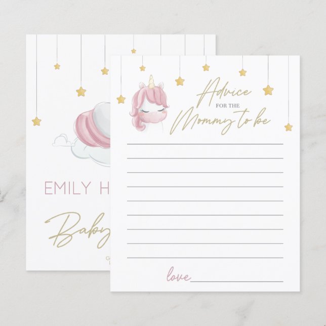 Pink Unicorn Stars Baby Shower Advice for New Mum (Front/Back)