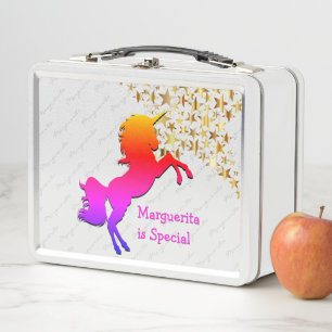 Pink UNICORN Stars Personalised Metal Lunch Box