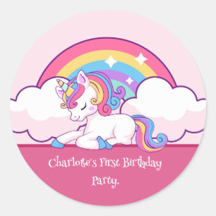 Pink Unicorn Themed Birthday Party favours Classic Round Sticker
