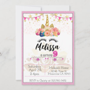 Pink Unicorn turning Birthday party invitation