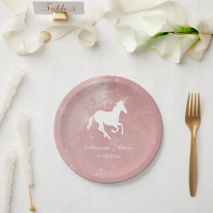 Pink Unicorn Wedding Paper Plate