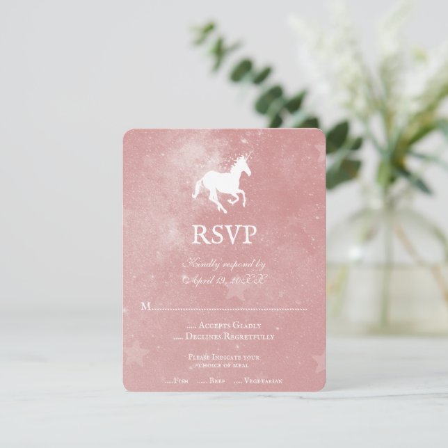 Pink Unicorn Wedding RSVP Card (Standing Front)