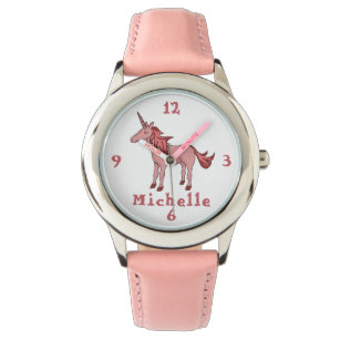 Pink Unicorn with Name Personalizable Watch