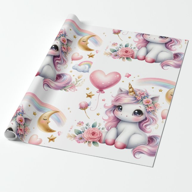 Pink Unicorn  Wrapping Paper (Unrolled)