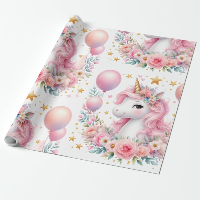 Pink  Unicorn  Wrapping Paper (Unrolled)